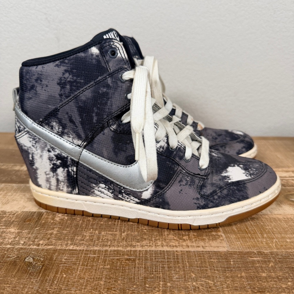 Nike Dunk Sky Hi Print Black Shoes Women 8.5 Hidden Wedge Sneakers 543258-004